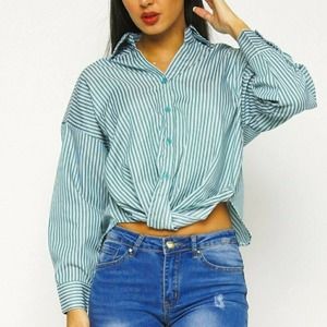 Green / White Striped Button down tee wrap